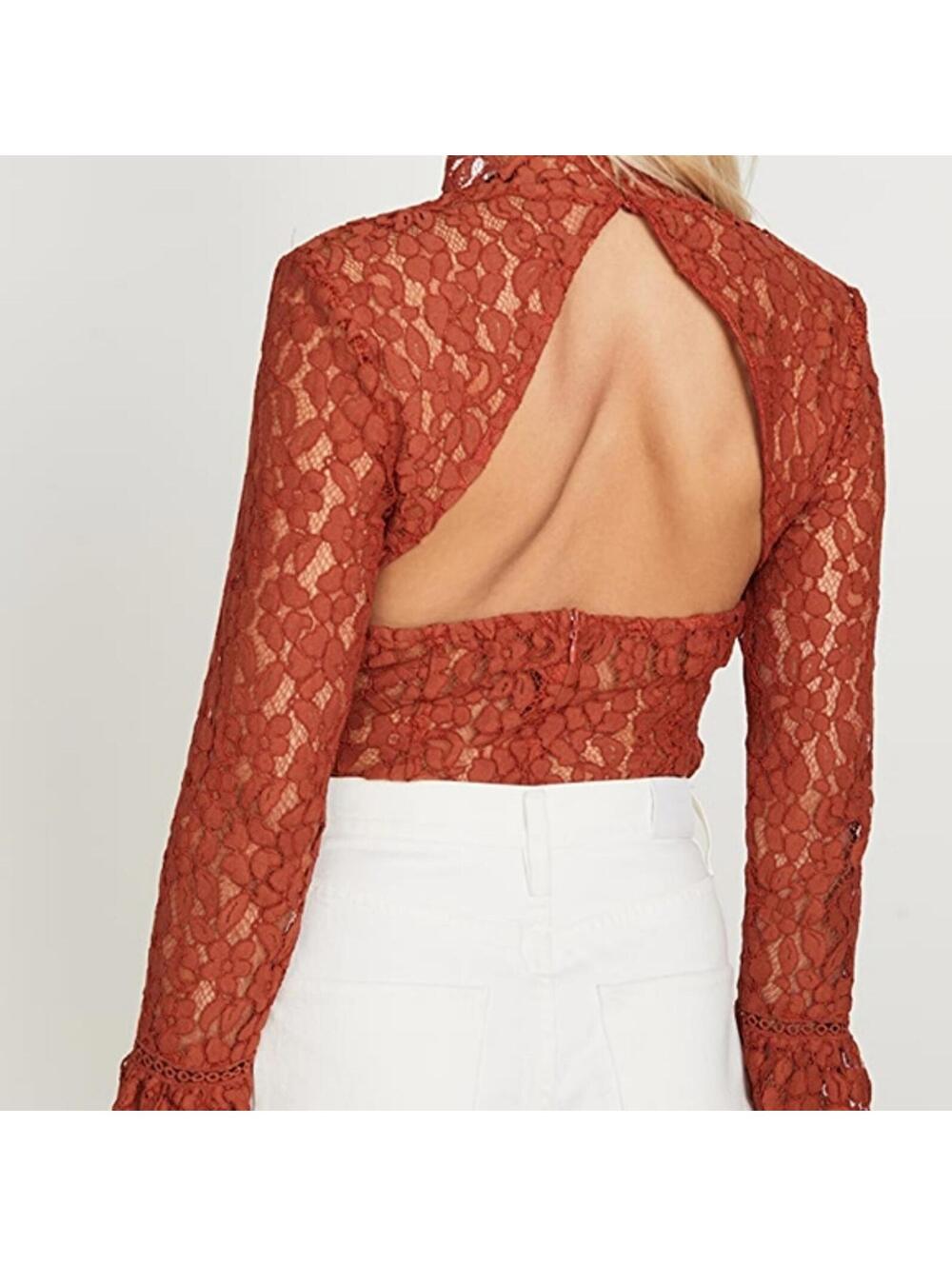 NWT Endless Rose Cut Back Detail Lace Bodysuit Rust Size Large - Picture 3 of 9